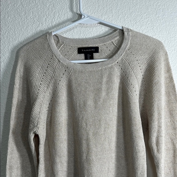 Tahari Cream Linen Blend Crew Neck Sweater Knit Casual Large - Picture 3 of 7